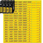 Yellow GSNYSAN electrical panel circuit breaker labels with easy-to-read fuse box stickers for industrial breaker box identification.