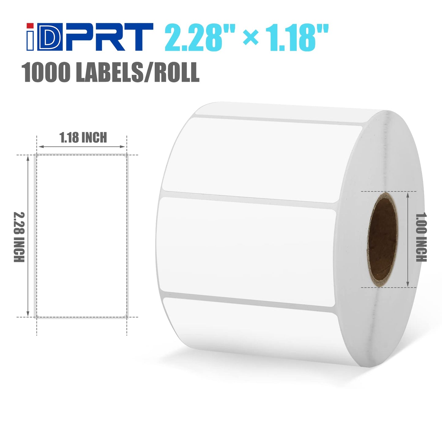 iDPRT 2.28' 1.18' Multi-Purpose Direct Thermal Labels (58mm30mm), Self-Adhesive Thermal Sticker for Address, Barcode, Compatible with iDPRT, Rollo, Zebra, etc, 1 Roll - 1000pcs, White 2.28” × 1.18”(58mm×30mm)