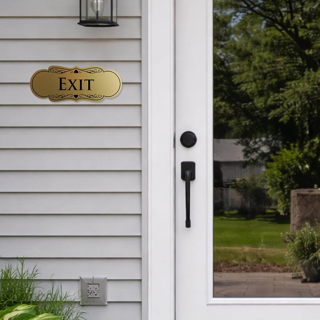 Designer EXIT Sign - Black/Gold - Medium (2 Pack) Black Gold 2.75" x 7" - Med (2 Pack)