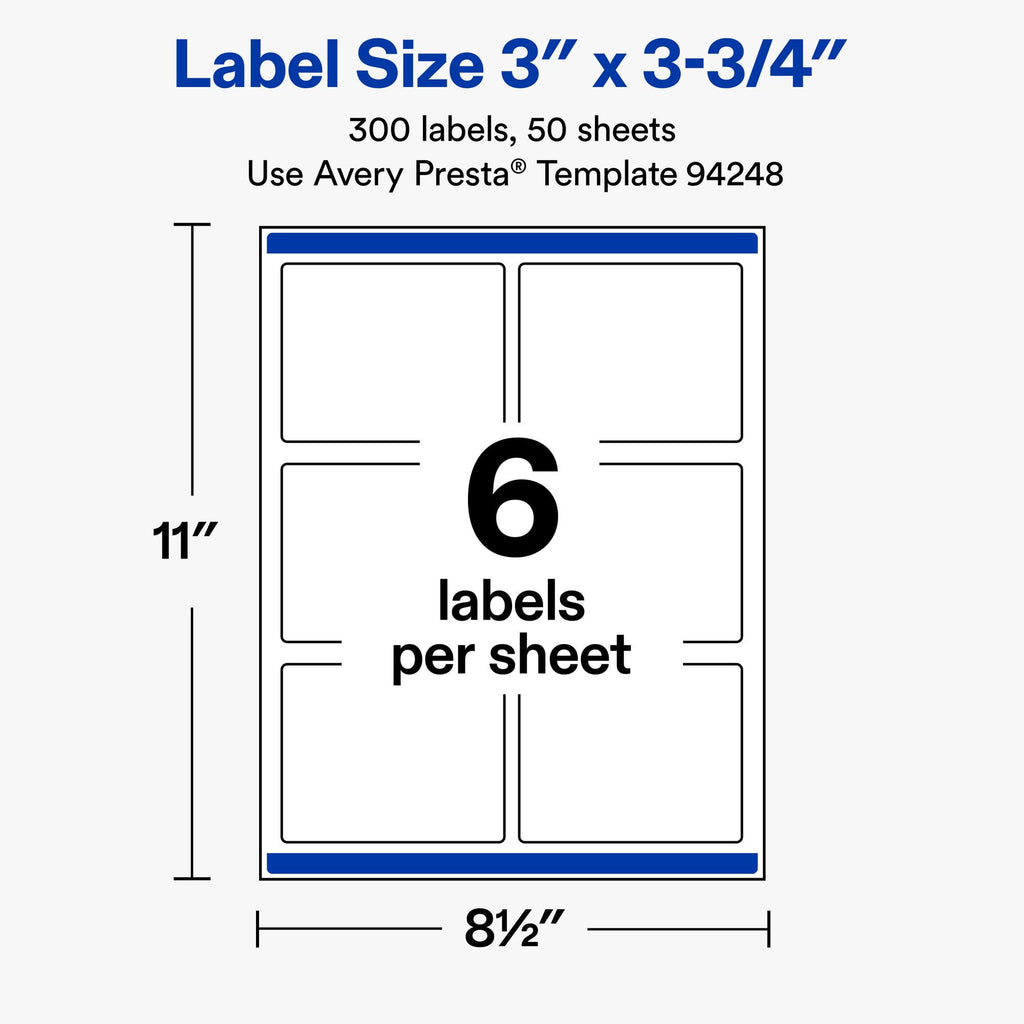 Avery® Matte White Rectangle Labels, 3" x 3.75", 300 Total 300 labels