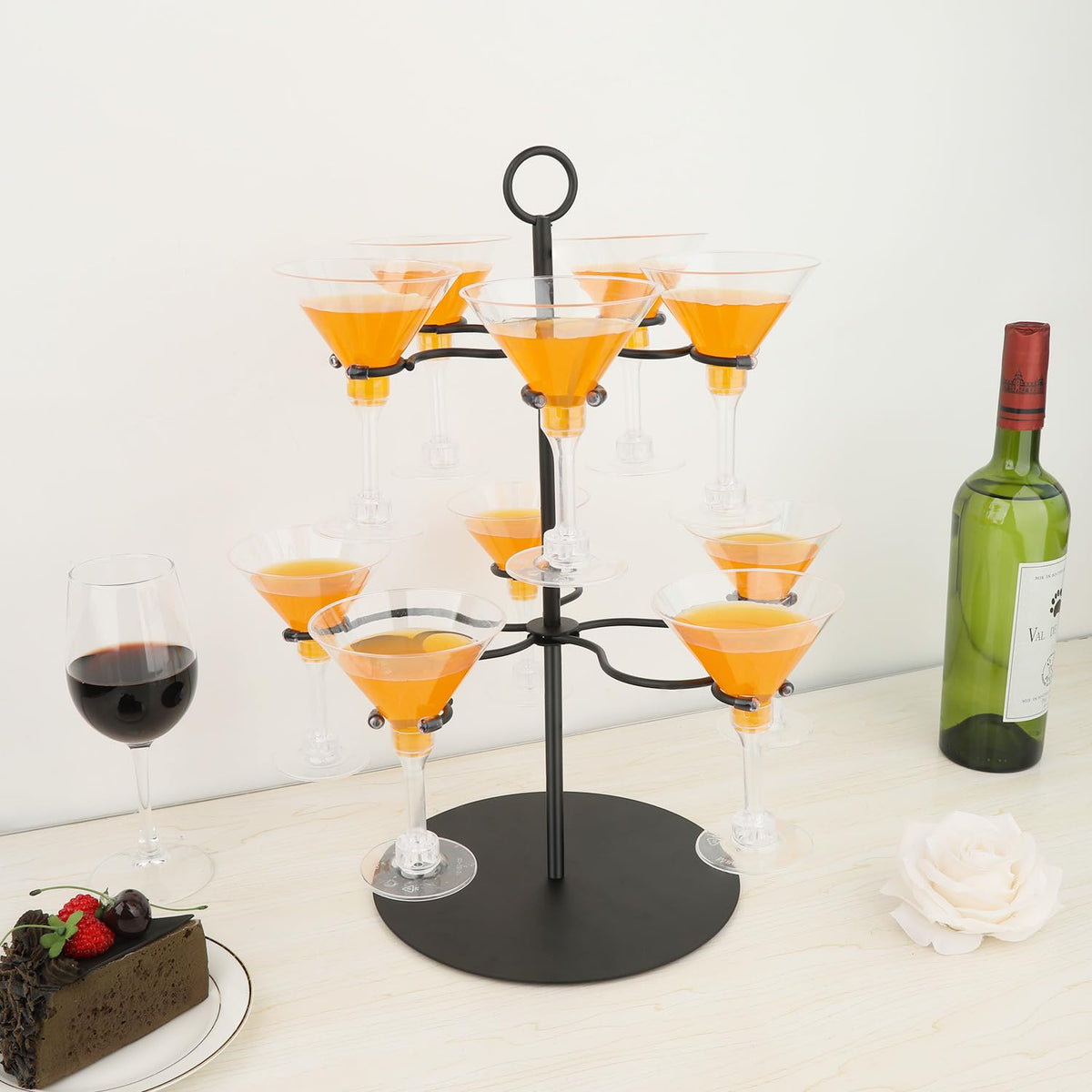 Cocktail Tree Stand for Parties Brunch,2 Tiers 10 Holders Drink tower Wine Glass Holder Stand,Champagne Tower Martinis Tree,Wine Glasses Display Margarita tower Drink stand for Mimosa Bar Party Bridal Matte black-two tier