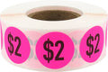 $2 Price Stickers Fluorescent Pink .75 Inch Round Circle Dots 500 Total Adhesive Stickers $2