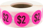 $2 Price Stickers Fluorescent Pink .75 Inch Round Circle Dots 500 Total Adhesive Stickers $2