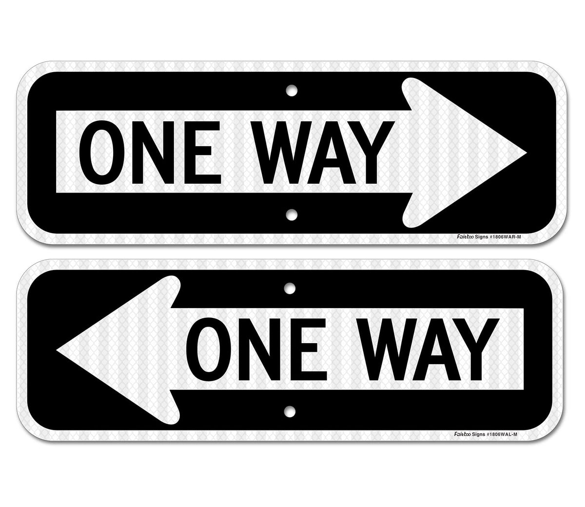 One Way Sign with Arrow, 2-Pack 18x6 Inches Engineer Grade Reflective Rust Free Aluminum, Weather/Fade Resistant, UV Protected, Easy to Mount, Indoor/Outdoor Use (Left/Right) 2 Pack-One Way Sign with Left and Right Arrow-White and black