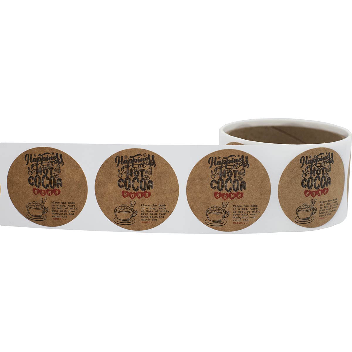 Natural Kraft Hot Cocoa Bomb Instruction Stickers – 2 Inch Round Labels, Set of 50 – Holiday Treat Tags with Instructions, Eco-Friendly, Made in USA