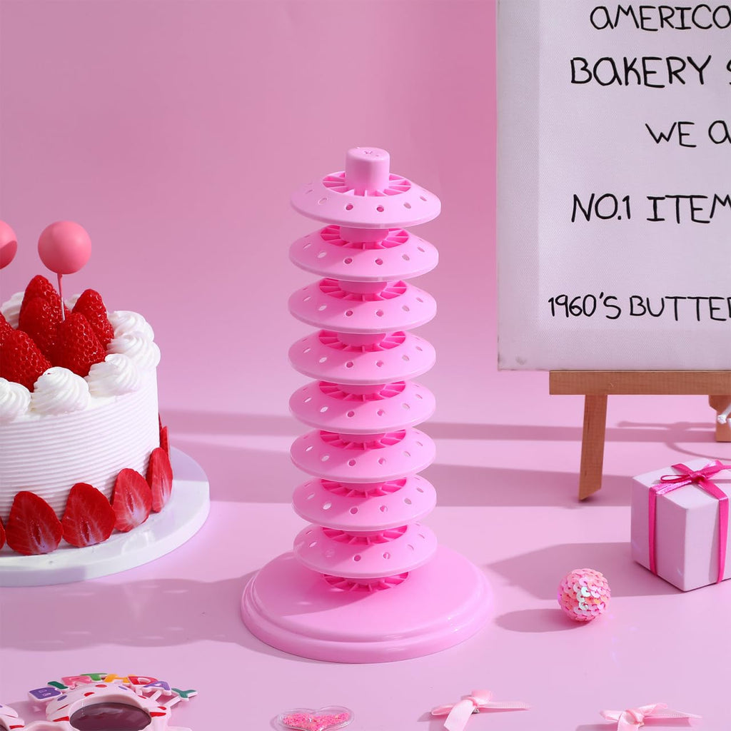 PRETYZOOM Pink Adjustable Multi-Tier Lollipop Stand Candy Display Rack for Parties Weddings Store Use 10.62X5.31X5.31 Inch Lollipop Holder for Kids and Events