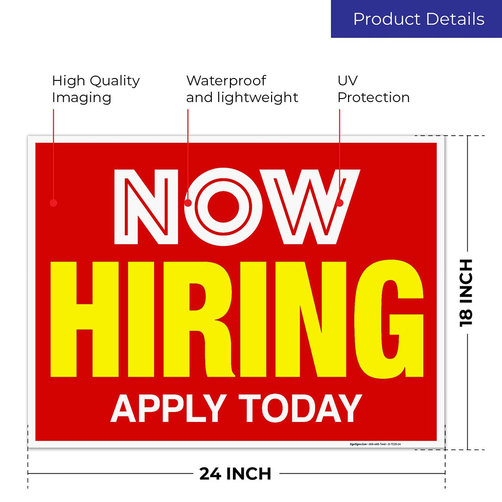 Now Hiring Sign, Help Wanted Signs for Business, (2 Pack) Double Sided Plastic 18x24 2 PK