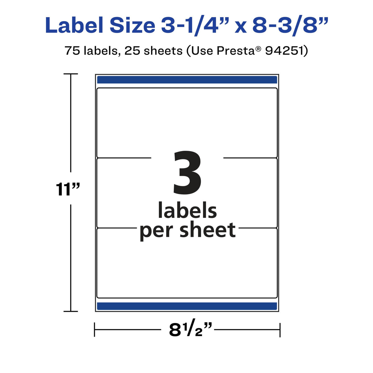 Avery® Glossy Clear Rectangle Labels, Sure Feed® Technology, 3-1/4" x 8-3/8", 75 Glossy Clear Labels, Laser/Inkjet Printable 75 labels