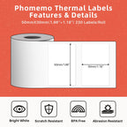 1 Rolls Phomemo Transparent Square Label, 1.96'' x 1.18"(50X 30mm), 230 Labels/Roll & 1 Roll White 1.96'' x 1.18"(50X 30mm) Label, 230 Labels/Roll, Multi-Purpose Self-Adhesive Tag