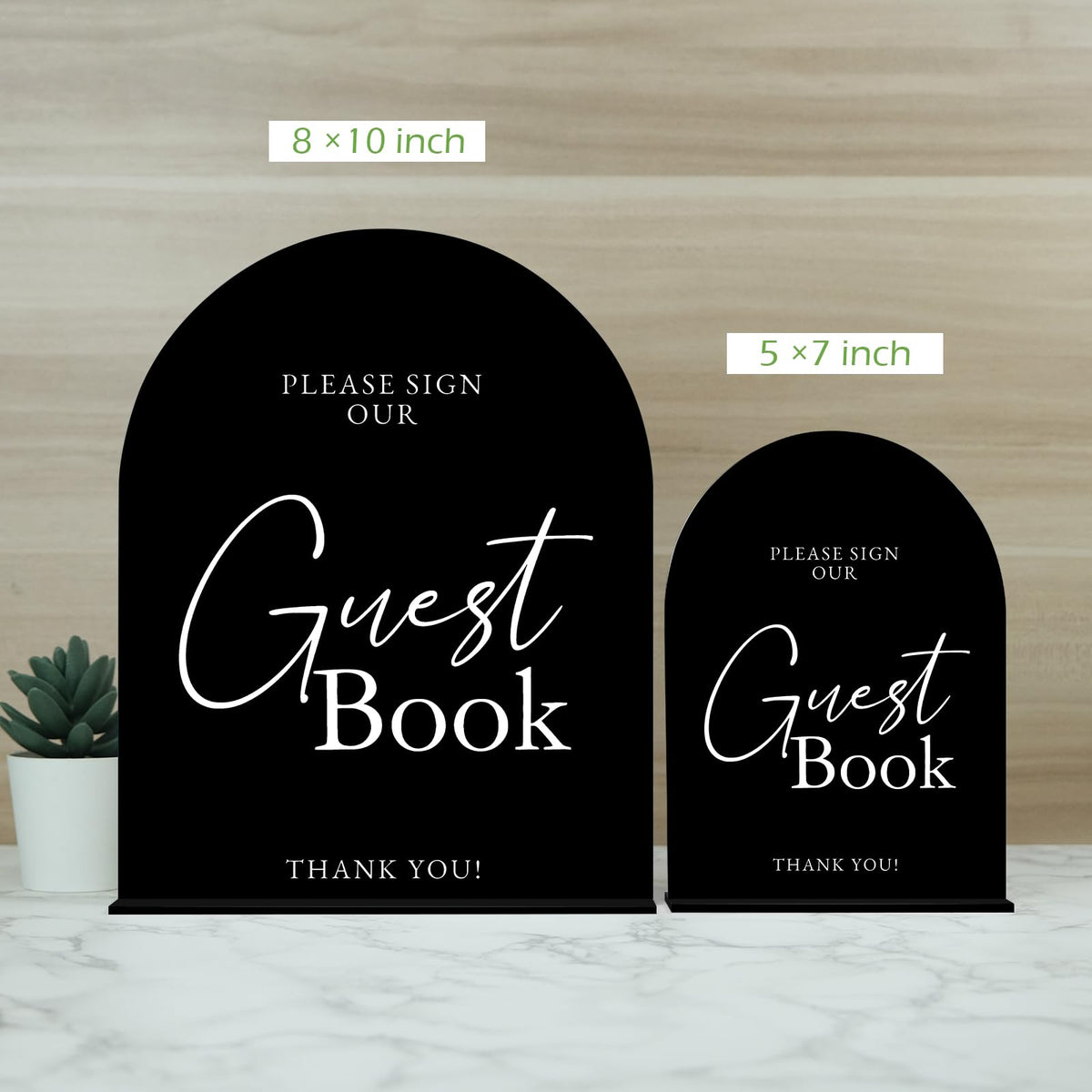 Black Arch Acrylic Guest Book Sign with Stand 8"x10"