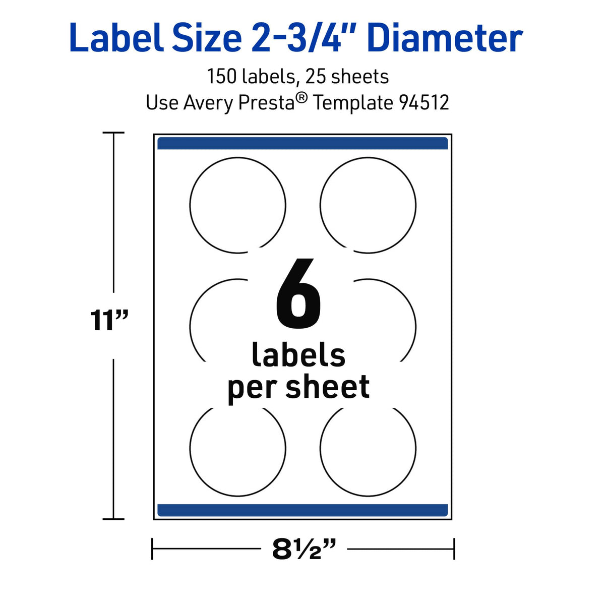 Avery® Outdoor Waterproof Round Labels, Sure Feed® Technology, 2.75" Diameter, White Film, Print-to-the-Edge, Compatible with Laser Printers, 150 Labels Total