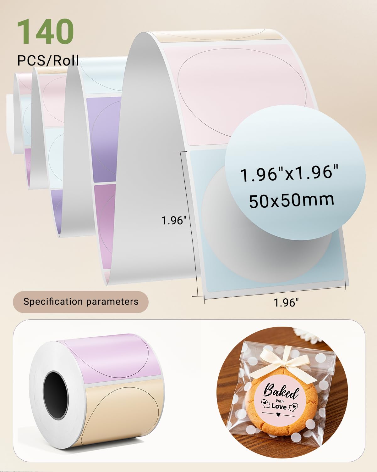 Phomemo 2 Inch Multi-Purpose Self-Adhesive Round White Circle Label with Color Round Labels