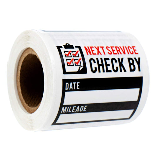 Oil Change Reminder Stickers - 100 Black, Red, Clear Next Service Check by Removable Labels - 2" x 2" Square Automotive Due Window Sticker 100 Oil Change Labels Black Check By