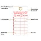 SmartSign “Fire Extinguisher Must Be Inspected Every 30 Days” Monthly Inspection Tags, 5.75 x 3 inch 13 Point Cardstock, Red and White (Pack of 100)