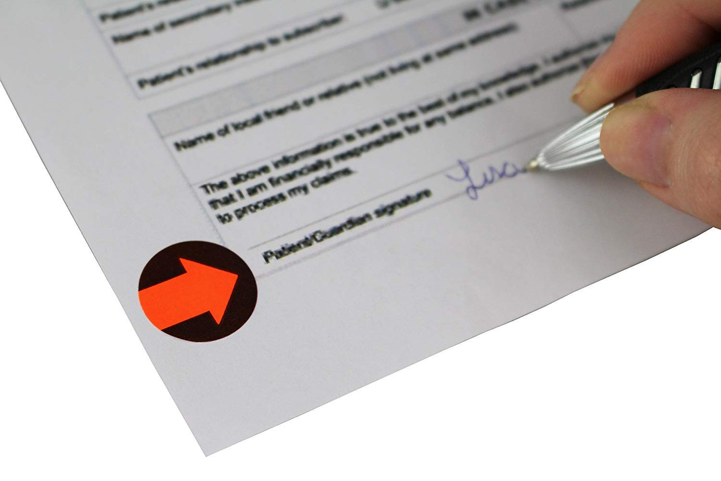 Hybsk 1 inch Arrow Dot Labels Fluorescent Red-Orange print on Black Total 1,000 Labels Per Roll