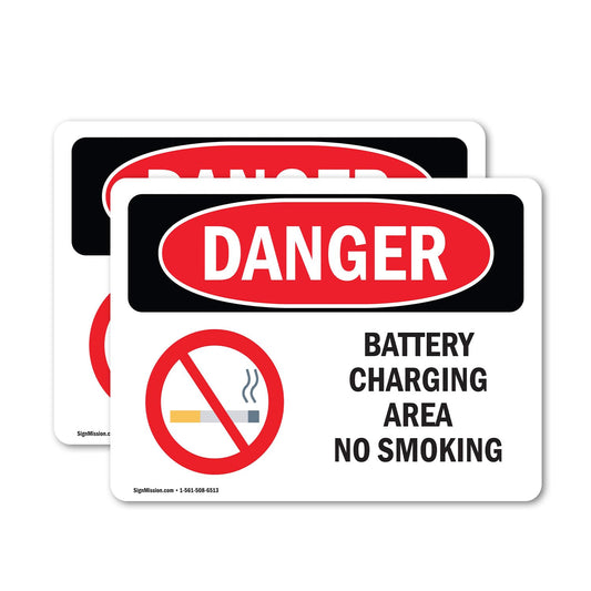 (2 Pack) Battery Charging Area No Smoking OSHA Danger Sign 24 Inch X 18 Inch Vinyl Label Decal Sticker Weather Resistant, UV Protected for Workplace, Business, and Construction Site, Made in the USA Vinyl Decal 18 Inch X 24 Inch