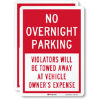 SmartSign 2-Pack 'No Overnight Parking Violators Towed Away At Vehicle Owner's Expense' Sign, 10" x 14", 40 mil Aluminum, 3M Laminated Engineer Grade Reflective Material, Red and White, Made in USA Pack of 2