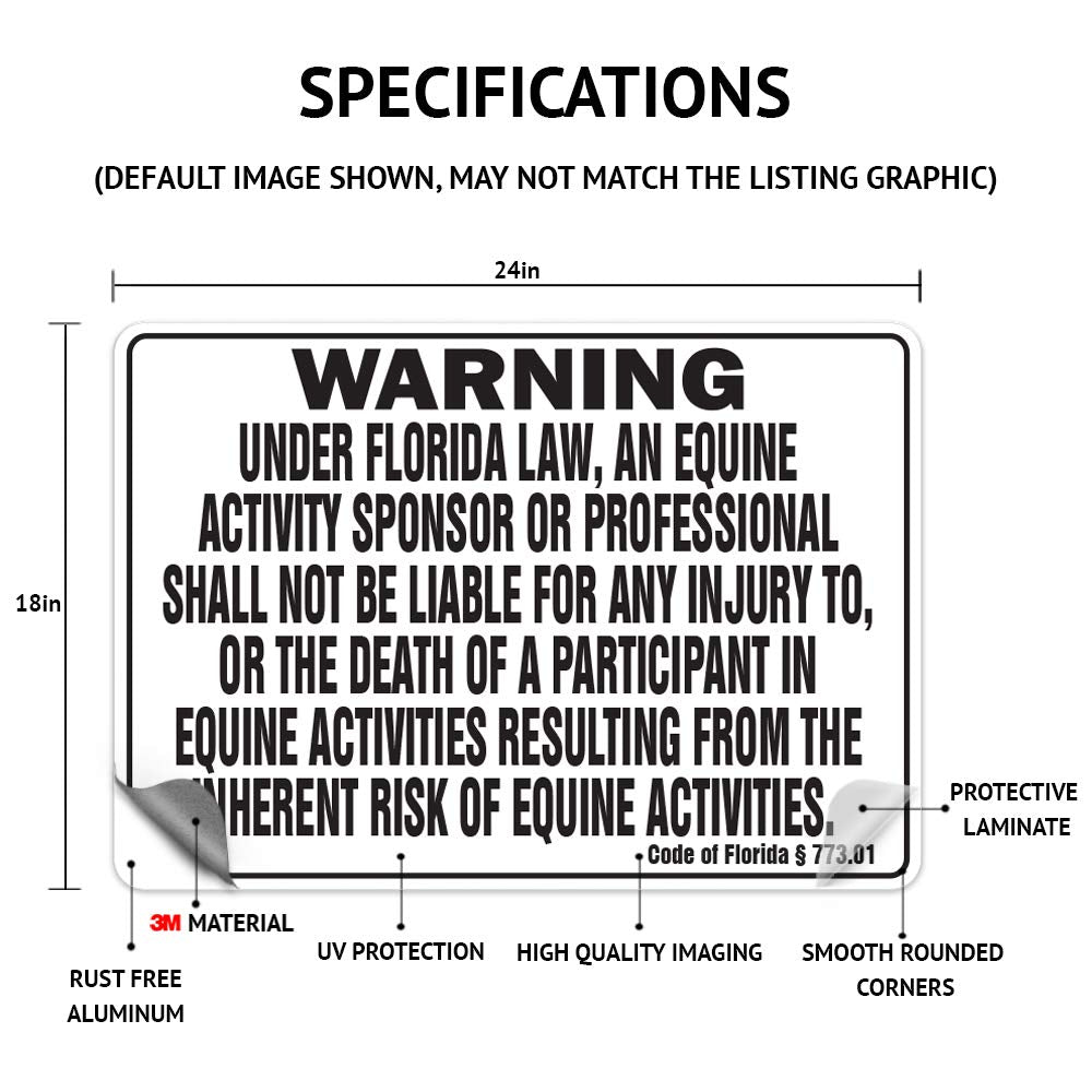 Texas Equine Sign Activity Liability Warning Statute Horse Farm barn Stable 18" X 24" Aluminum