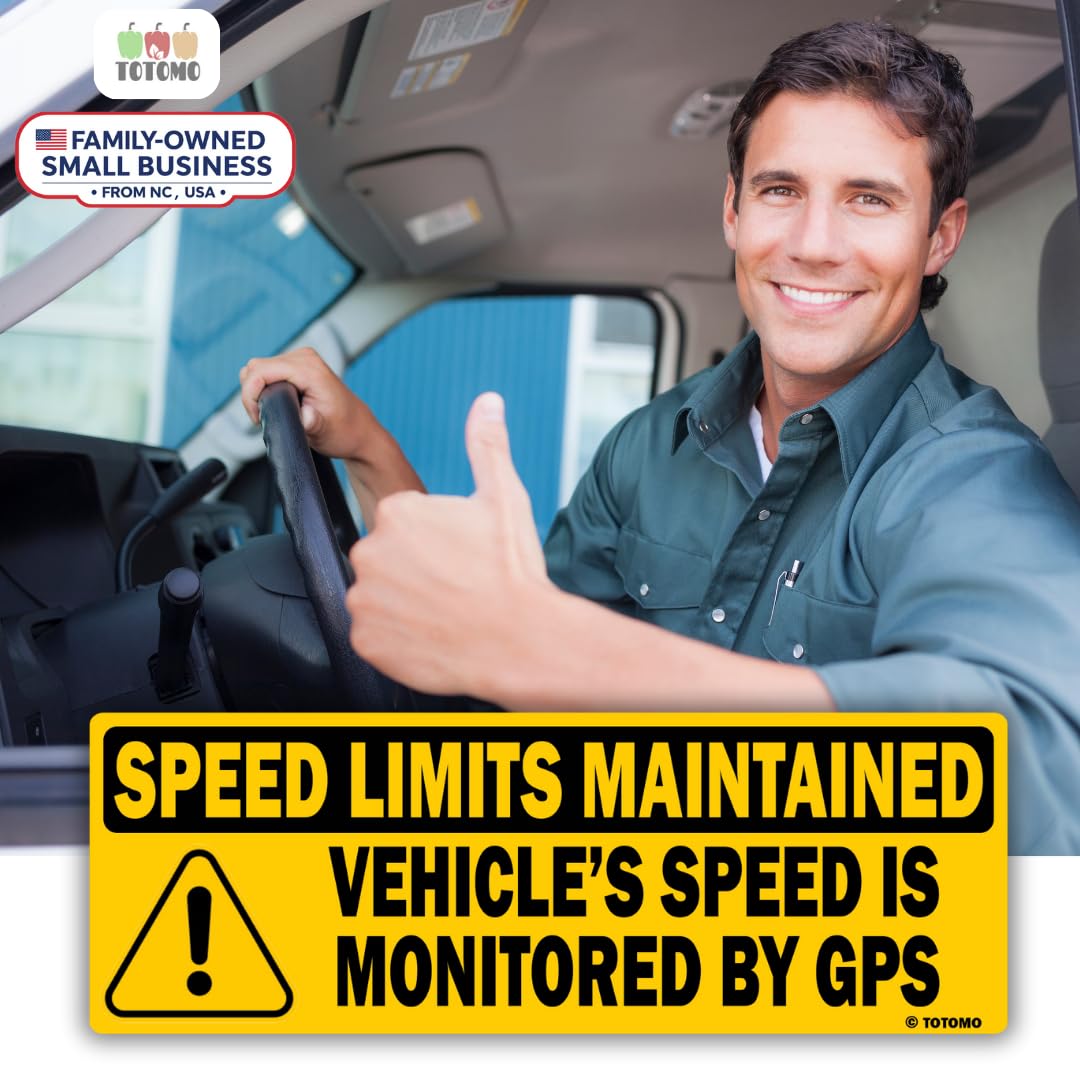 TOTOMO Vehicle Speed Monitored by GPS Safety Sticker, Speed Limits Maintained, 10-Pack, 10" x 3.5" Reflective Warning Decal for Fleet Vehicles, Trucks, Vans & Commercial Vehicles Black Standard [10"x3.5"]