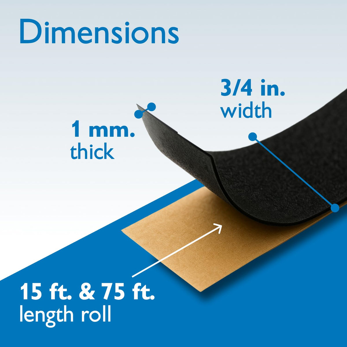 FindTape Polyester 1mm Felt Tape – 3/4 in. x 75 ft. Felt Strips with Adhesive Backing and Furniture Strips, Great for Arts and Crafts, Classrooms, and Protecting Furniture (Black) Black 3/4 in x 75 ft