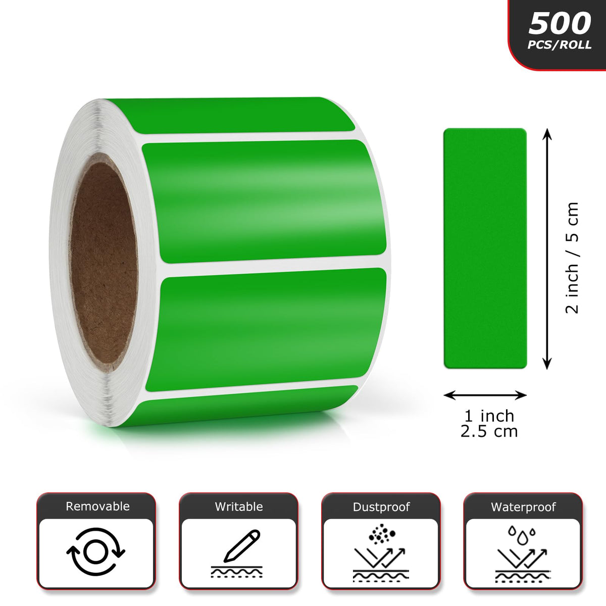 Purple & Green Rectangle Stickers 2 x 1 Inch Color Coding Labels Vinyl Roll Self-Adhesive Waterproof Removable 1000 PCS