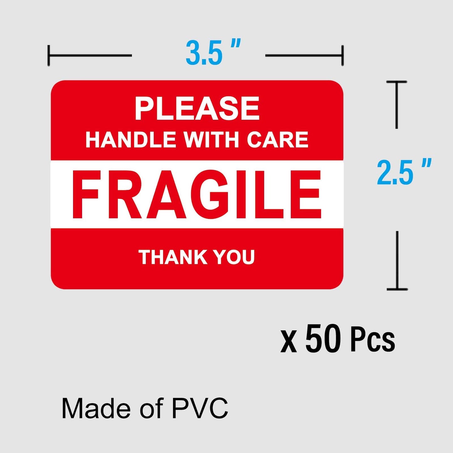 Fragile Stickers, Vinyl Laminated, for Shipping Packing, Weather Resistant UV Protected, Removable, 50 Labels (2.5x3.5 inch) 2.5x3.5 inch