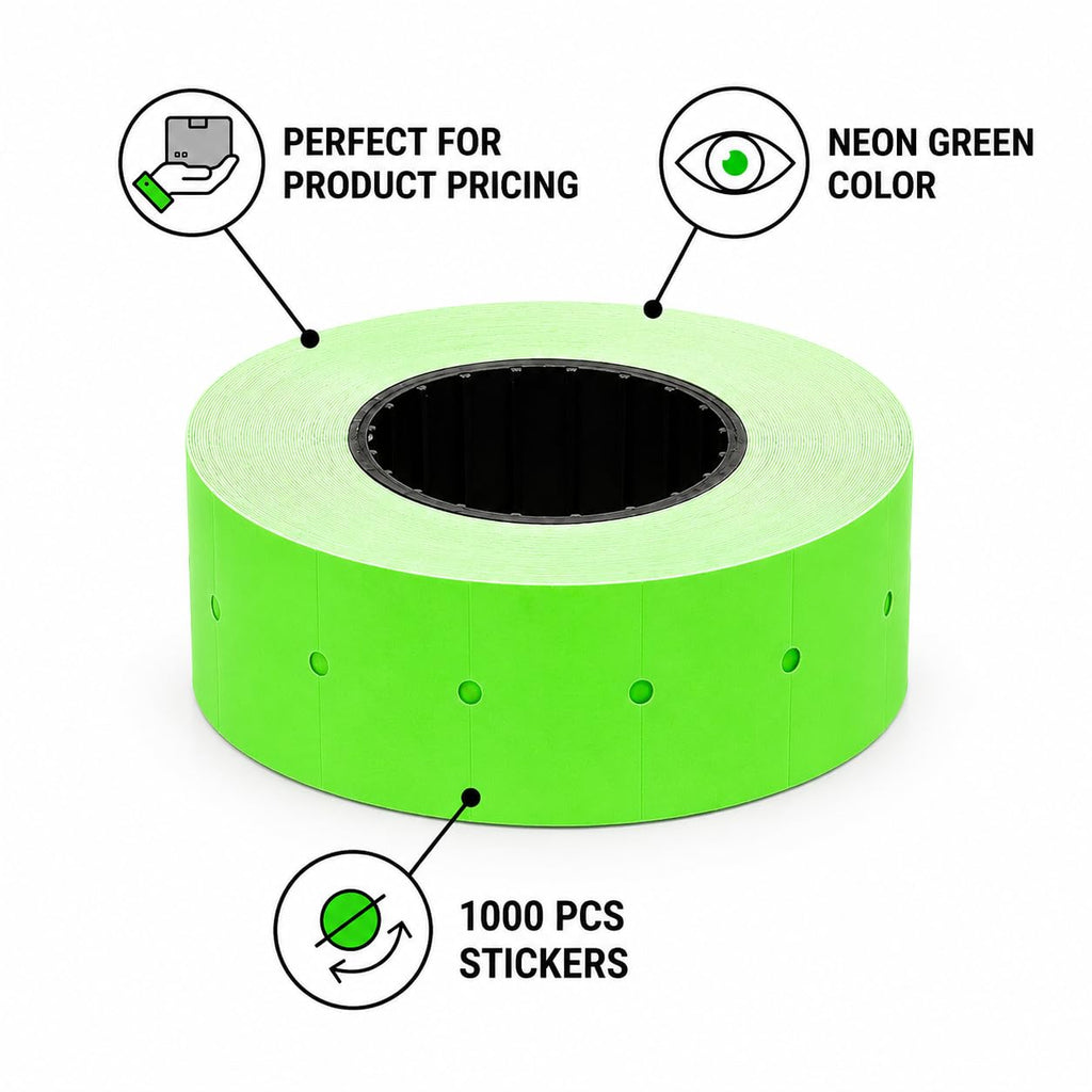 (10 Rolls - 10000 pcs) 0.82" x 0.47" (21 x 12 mm) Green Paper Sticker Price Gun Pricemarker Labels MX-5500 (Green) 10 Rolls (10000 labels)