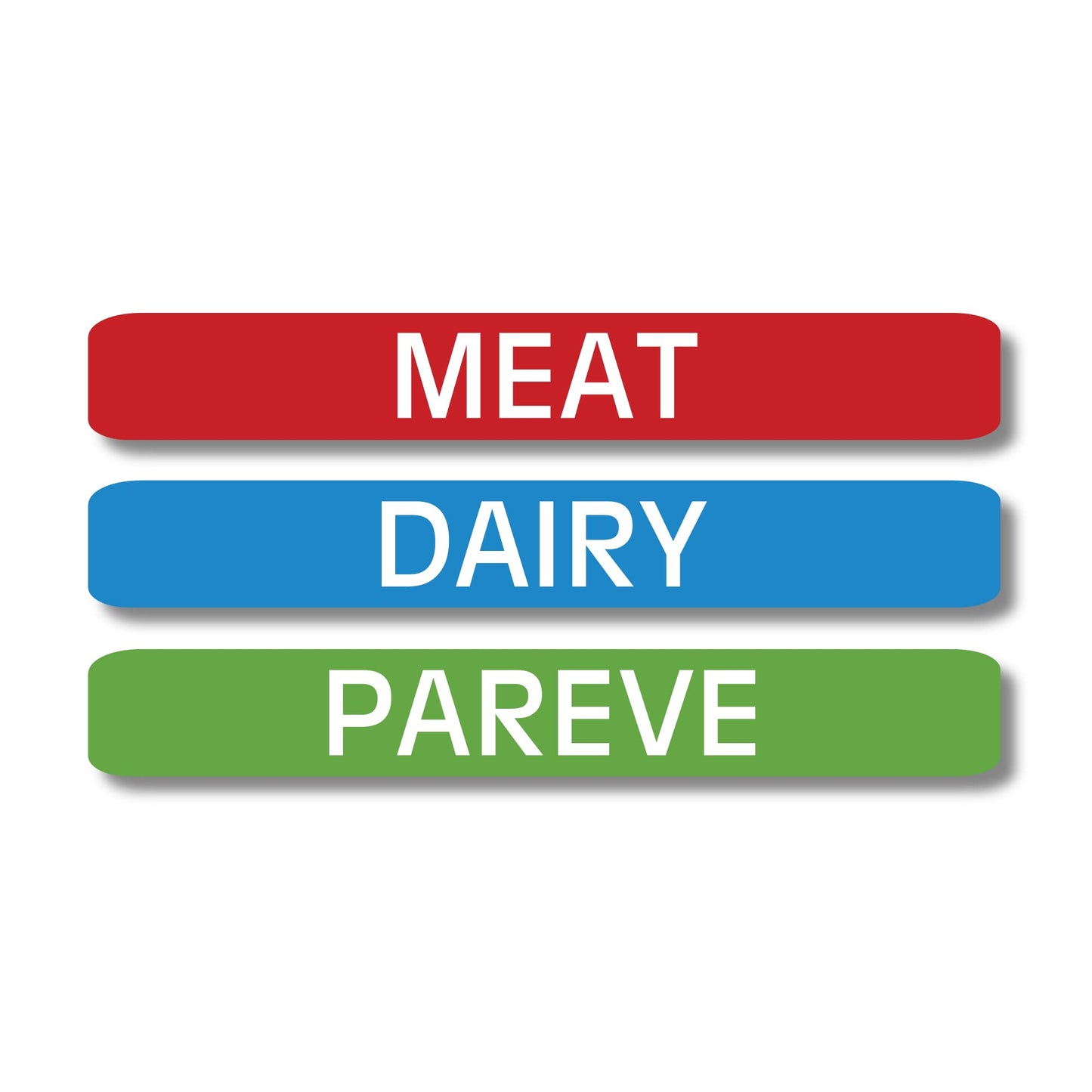 Lovable Labels Kosher Labels, 120 Pre-Printed Meat, Dairy and Pareve Kosher Stickers, Microwave, Freezer and Dishwasher Safe, Color Coded Kitchen Stickers for Kosher Kitchen. (Blue/Red/Green) Blue/Red/Green