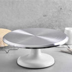 10 Inch Revolving Cake Decorating Stand, Professional Aluminum Alloy Cake Turntable with Silent Bearing, Easy Access to All Sides for Frosting, Smooth Smoothing (White)