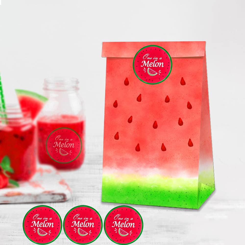 One in a Melon Birthday Party Stickers,2 Inch Watermelon First Birthday Label for Party Favors Decoration,Perfect for Candies Bags,120 Pcs Per Pack