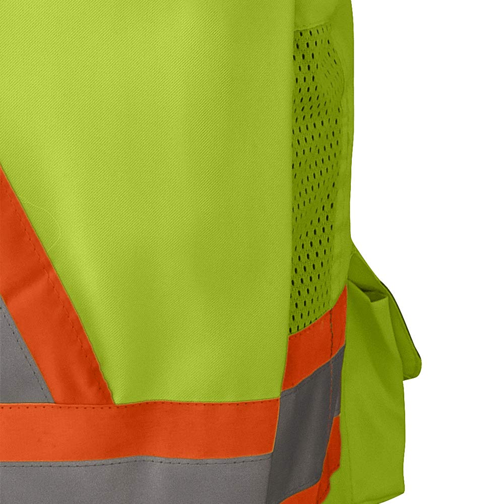 Pioneer Hi Vis Surveyor's Safety Vest - Engineer Style - Breathable Mesh & Reflective Tape - 7 Pockets - Hi Vis Yellow/Green Medium