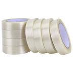 8-Pack Filament Strapping Tape 6.3mil x 1inch x 27yds Commodity Grade Heavy Duty Transparent Reinforced Fiberglass Tape, Thickened and Super Sticky 8 Pack 1in(2.5cm)*82ft(25m) 6.3mil