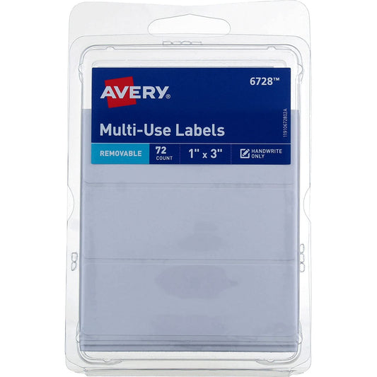 1" x 3" Rectangular Removable Label 72 Count [Set of 6]