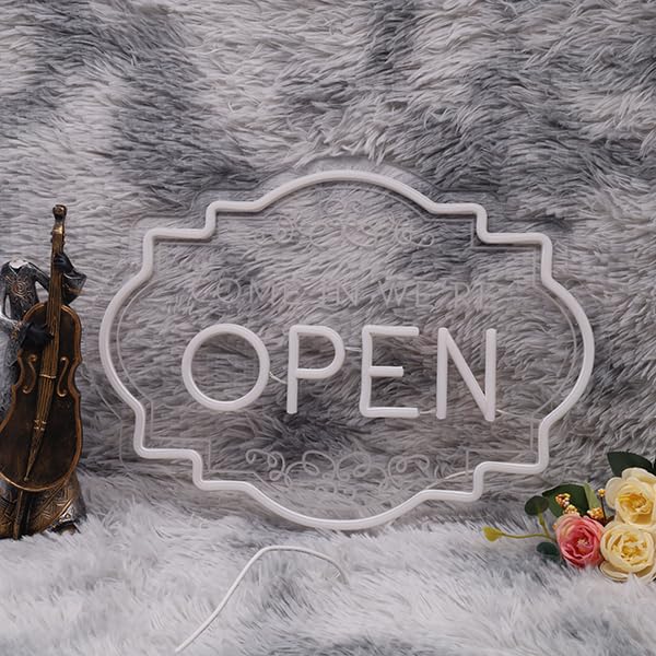 Open Neon Sign 17"x12.6", USB Powered LED Light for Store Decor door-white