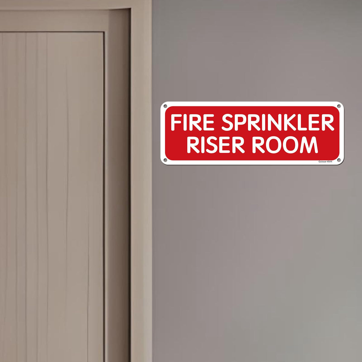 (2 Pack) 9 x 3 Inches Fire Sprinkler Riser Room Sign, Reflective Rust Free Aluminum, Self-Adhesive, Weather, Scratch, Water & Fade Resistance, Indoor & Outdoor (Red)- Large