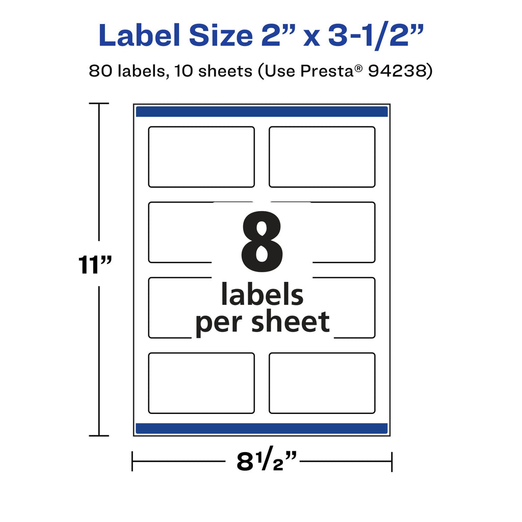 Avery Matte Clear Rectangle Labels, Sure Feed Technology, 2" x 3.5", 80 Matte Clear Labels, Print-to-The-Edge, Laser/Inkjet Printable 80 labels