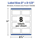 Avery Matte Clear Rectangle Labels, Sure Feed Technology, 2" x 3.5", 80 Matte Clear Labels, Print-to-The-Edge, Laser/Inkjet Printable 80 labels