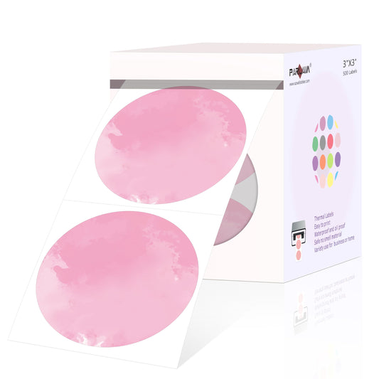 PARLAIM 3 Inch Watercolor Pink Circle Thermal Sticker Labels, Self-Adhesive Round Address Labels, Multi-Purpose Roll Thermal Stickers Tap for Business-500 Labels/1 Roll