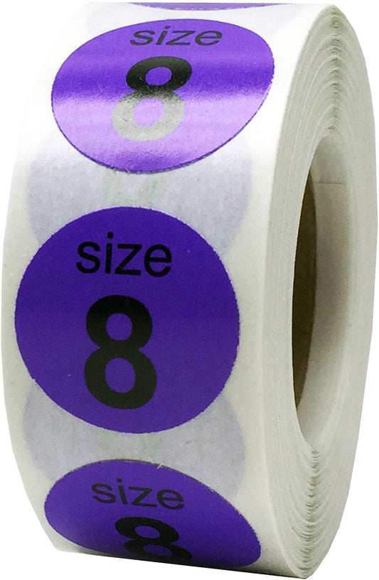 Shoe Size 8 Purple Stickers for Retail Clothing 0.75 Inch 500 Total Adhesive Labels Purple Size 8