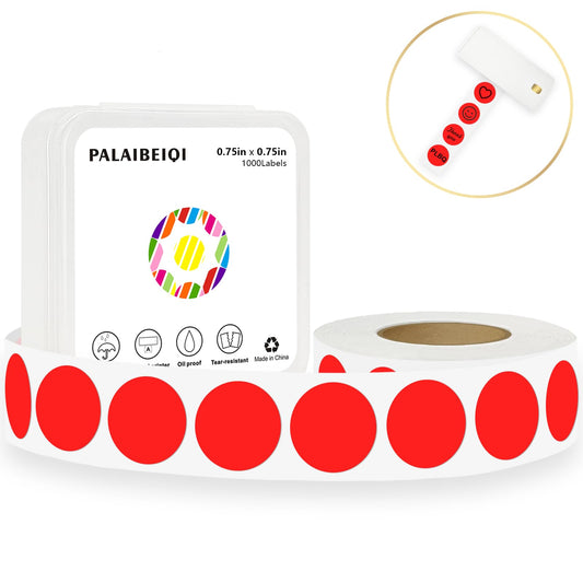 3/4 inch Round Thermal Labels 0.75 inch Colored Circle Dots Stickers Roll for Thermal Print, Self-Adhesive Red Color Coding Labels for Office, Student Classroom, 1000pcs