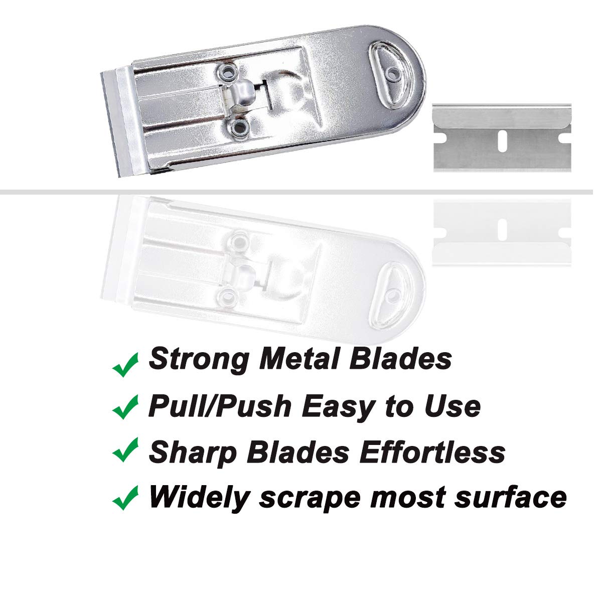 WEKOIL metal razor blade scraper tool set with 10 replacement blades, glass and stove top scraper for removing decals and residue.
