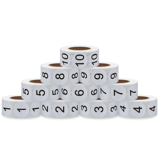 Hybsk Number Stickers 1-10 1" Inch Round Office Warehouse Organization Inventory Storage Labels - 500 per roll 5000 Total Stickers (Gloss Paper) Gloss Paper