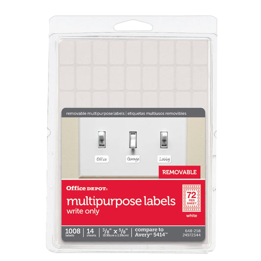 Office Depot Removable Labels, 3/8in. x 5/8in., White, Pack Of 1,008, OD98809
