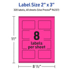 Avery® Printable Rectangle Labels, Sure Feed® Technology, 2" x 3", Neon Magenta Labels, Print-to-The-Edge, Laser/Inkjet Printable, 320 Total, Great for Mailing and Candles 320 labels