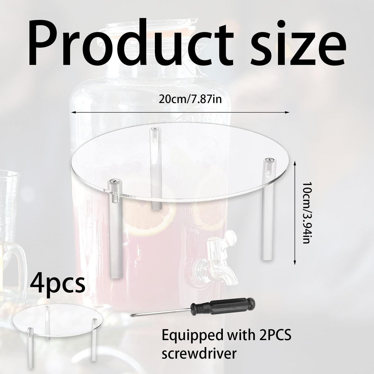 4 Pcs Drink Dispenser Stand, 7.9" Acrylic Beverage Dispenser Stand,Clear Acrylic Stands,Pitcher Stand Base with Screwdriver for Water Dispenser Stand for Parties,Weddings,Cake Stand,Plant Stands