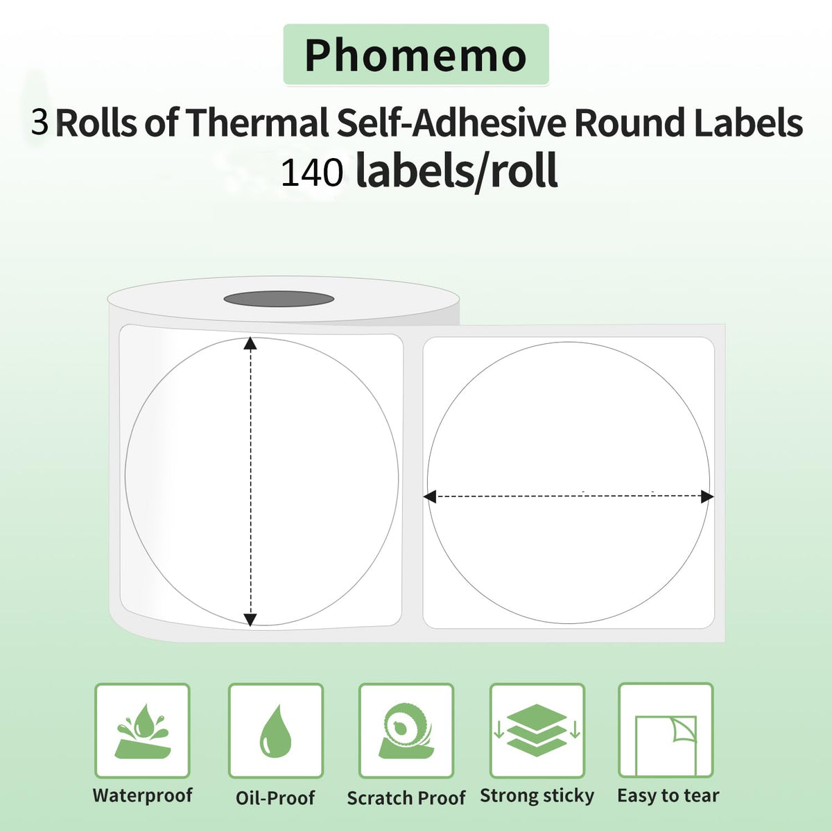 Phomemo Labels- 3 Rolls M110/M220/M221/M120/M200 Round Circle Thermal Paper 1.96" x 1.96"（50x50 mm, Thermal Sticker Round Label for Small Business White 1.96" x 1.96"