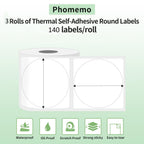 Phomemo Round Labels 3 Rolls,1.96", for M110/M100/M220/M108, 420 PCS White 1.96" x 1.96"