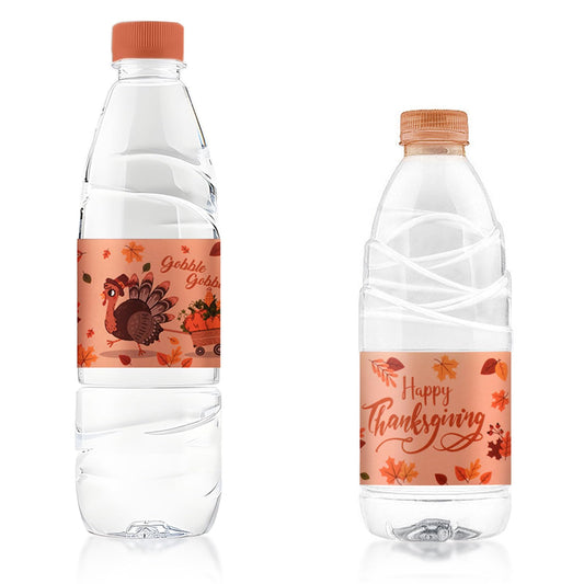 48 Pcs Thanksgiving Water Bottle Labels Turkey Day Themed Stickers Drinks Wrappers for Thanksgiving Party Favors Decor Supplies Orange