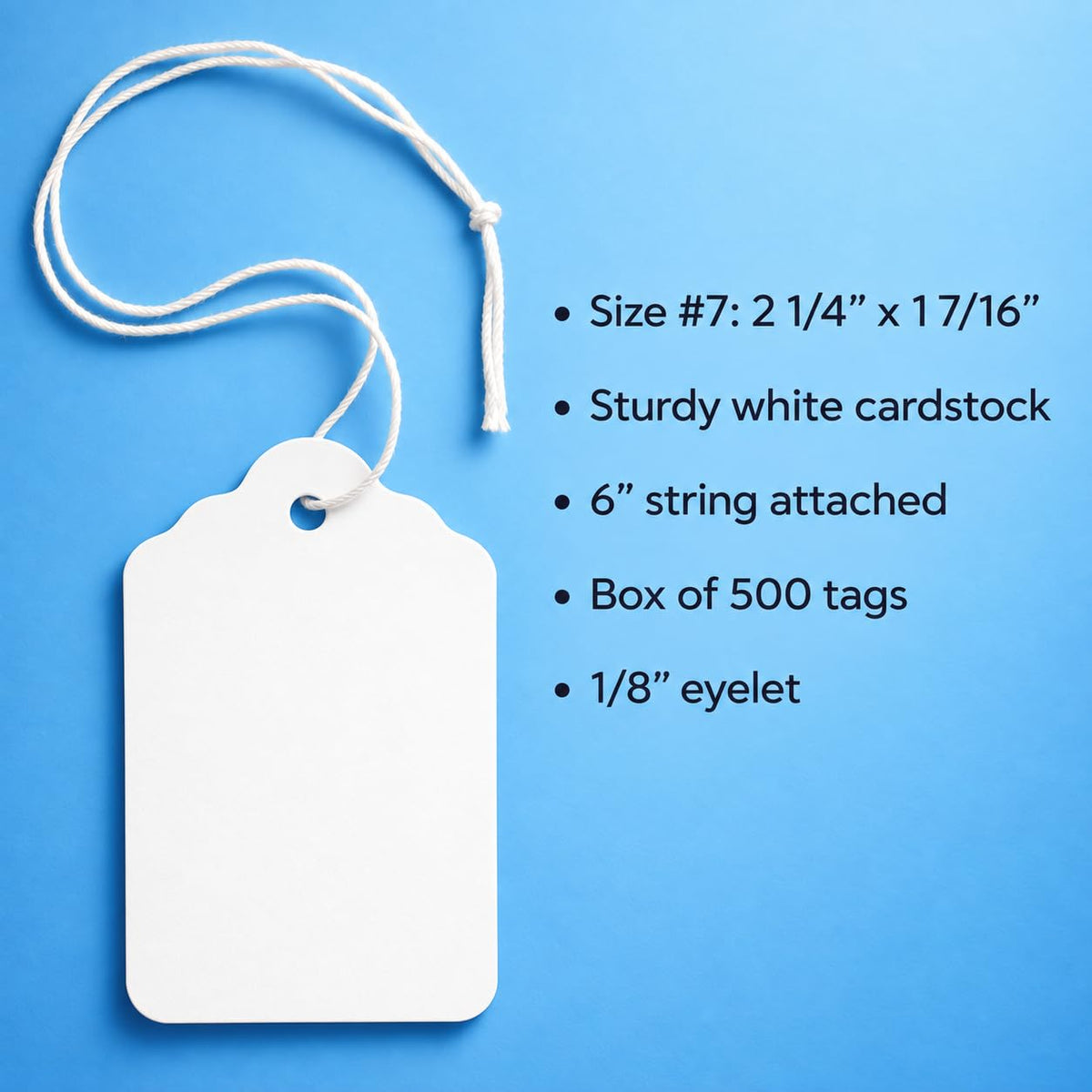 500 White Merchandise Tags with String Attached, 2 1/4" x 1 7/16" 500