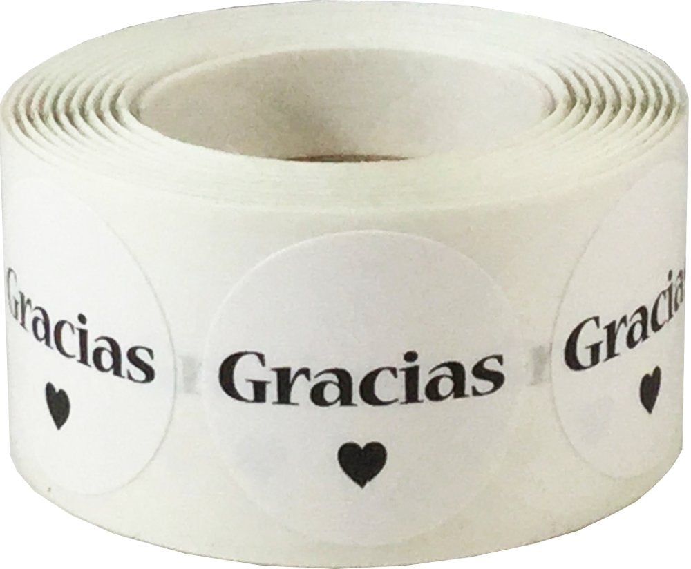 InStockLabels Spanish Thank You Gracias White Adhesive Stickers, 1 Inch Round Labels, 500 Labels per Roll